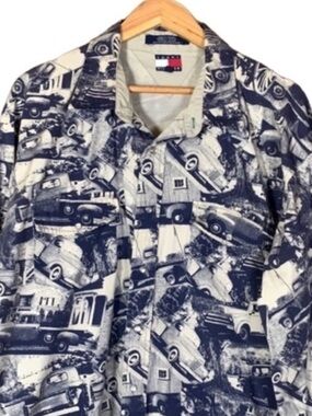 Vintage Tommy Hilfiger long sleeve shirt with blue classic car / truck print XXL
